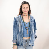 ADJKT026 Genuine leather hand Women Denim jacket dress