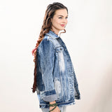 ADJKT026 Genuine leather hand Women Denim jacket dress