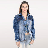 ADJKT028 Genuine leather hand Women Denim jacket dress