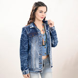 ADJKT028 Genuine leather hand Women Denim jacket dress