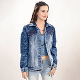 ADJKT028 Genuine leather hand Women Denim jacket dress