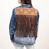 ADJKT028 Genuine leather hand Women Denim jacket dress