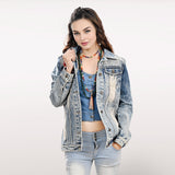 ADJKT031 Genuine leather hand Women Denim jacket dress