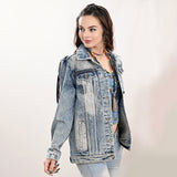 ADJKT031 Genuine leather hand Women Denim jacket dress