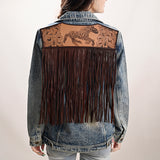 ADJKT031 Genuine leather hand Women Denim jacket dress