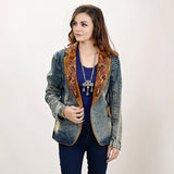 ADBZ029 Genuine leather Women Denim Blazer dress jacket