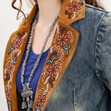 ADBZ029 Genuine leather Women Denim Blazer dress jacket