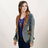 ADBZ029 Genuine leather Women Denim Blazer dress jacket