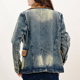 ADBZ029 Genuine leather Women Denim Blazer dress jacket