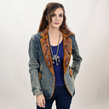 ADBZ029 Genuine leather Women Denim Blazer dress jacket