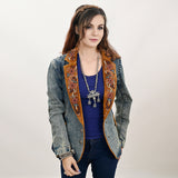 ADBZ029 Genuine leather Women Denim Blazer dress jacket