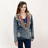 ADBZ031 Genuine leather Women Denim Blazer dress jacket