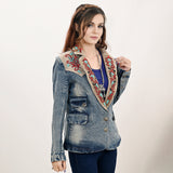 ADBZ031 Genuine leather Women Denim Blazer dress jacket