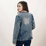 ADBZ031 Genuine leather Women Denim Blazer dress jacket