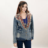 ADBZ031 Genuine leather Women Denim Blazer dress jacket