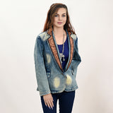 ADBZ042 Genuine leather Women Denim Blazer dress jacket