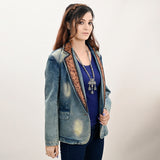 ADBZ042 Genuine leather Women Denim Blazer dress jacket