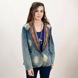 ADBZ042 Genuine leather Women Denim Blazer dress jacket