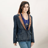 ADBZ044 Genuine leather Women Denim Blazer dress jacket