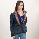 ADBZ044 Genuine leather Women Denim Blazer dress jacket