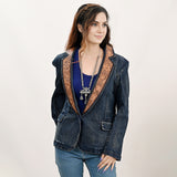 ADBZ044 Genuine leather Women Denim Blazer dress jacket