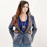 ADBZ045 Genuine leather Women Denim Blazer dress jacket