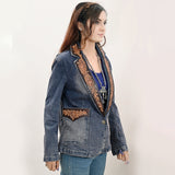 ADBZ045 Genuine leather Women Denim Blazer dress jacket