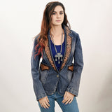 ADBZ045 Genuine leather Women Denim Blazer dress jacket