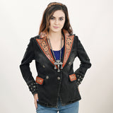 ADBZ048 Genuine leather Women Denim Blazer dress jacket