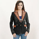 ADBZ048 Genuine leather Women Denim Blazer dress jacket