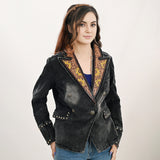 ADBZ049 Genuine leather Women Denim Blazer dress jacket