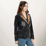 ADBZ049 Genuine leather Women Denim Blazer dress jacket