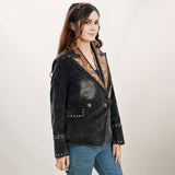 ADBZ049 Genuine leather Women Denim Blazer dress jacket