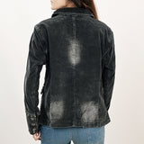 ADBZ049 Genuine leather Women Denim Blazer dress jacket