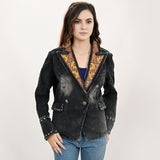 ADBZ049 Genuine leather Women Denim Blazer dress jacket