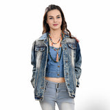 ADJKT030 Genuine leather hand Women Denim jacket dress