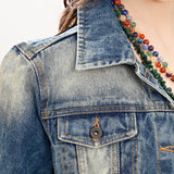 ADJKT030 Genuine leather hand Women Denim jacket dress