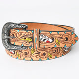 ADBLF149 Beautifully Hand Tooled Hand Painted Genuine American Leather Belt Men and Women