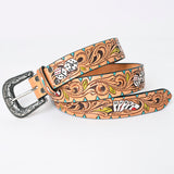 ADBLF149 Beautifully Hand Tooled Hand Painted Genuine American Leather Belt Men and Women