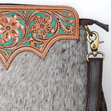 SKBA116 CROSS BODY Hand Tooled Saddle Leather and Upcycled Canvas Ladies Bag 13.5x12.5   KBA