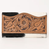 KBG110 WALLET Hand Tooled Saddle Leather with Cowhide Leather and Upcycled Canvas Ladies Ba