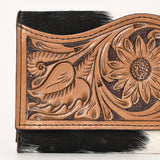 KBG110 WALLET Hand Tooled Saddle Leather with Cowhide Leather and Upcycled Canvas Ladies Ba