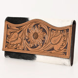 KBG110 WALLET Hand Tooled Saddle Leather with Cowhide Leather and Upcycled Canvas Ladies Ba