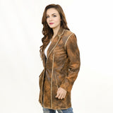 ADJKT033 Genuine Vintage leather Women shirt jacket dress