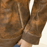 ADJKT034 Genuine Vintage leather Women shirt jacket dress