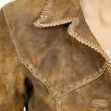 ADJKT037 Genuine Vintage leather Women shirt jacket dress