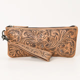 OHG111 Wristlet Hand Tooled Genuine Leather Women Bag Western Handbag Purse