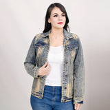 ADJKT021 Genuine leather hand Women Denim jacket dress