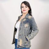 ADJKT021 Genuine leather hand Women Denim jacket dress