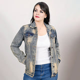 ADJKT021 Genuine leather hand Women Denim jacket dress